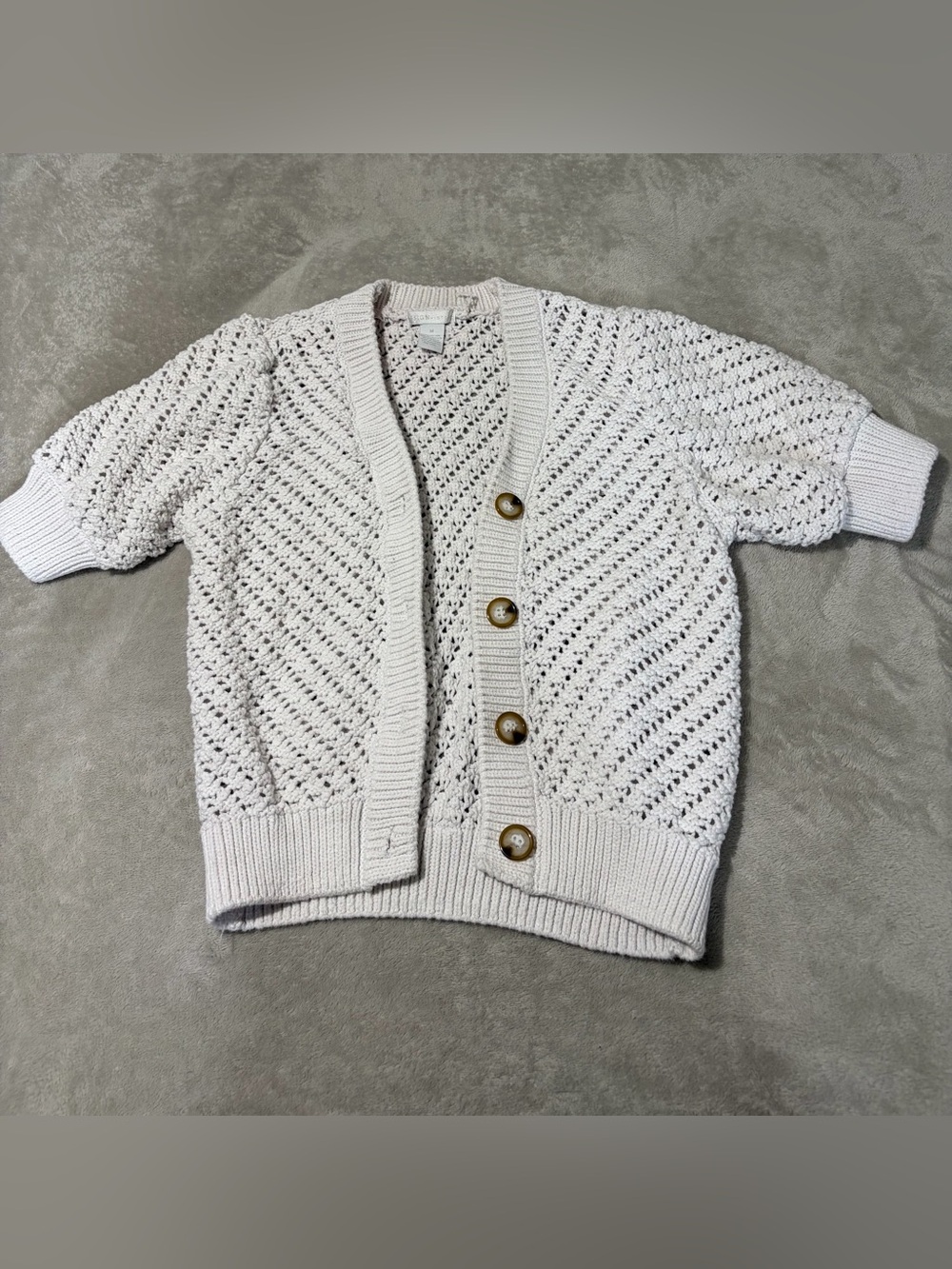 Signature Studio Ivory Cream Open Knit Button Front Cardigan Size M